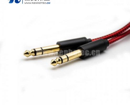 6.5mm音频插头镀金公转公插头直式音频线红色1米-5米