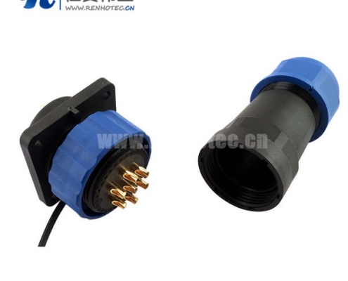 IP68防水航空插头插座 SP29 4孔法兰插座直插头 10芯