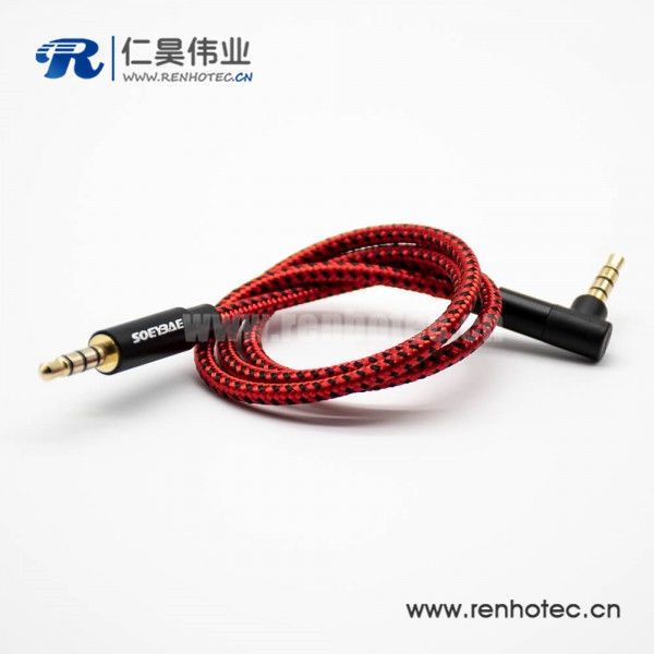 耳机镀金插头公转公4极直对弯红色音频线0.5米-3米