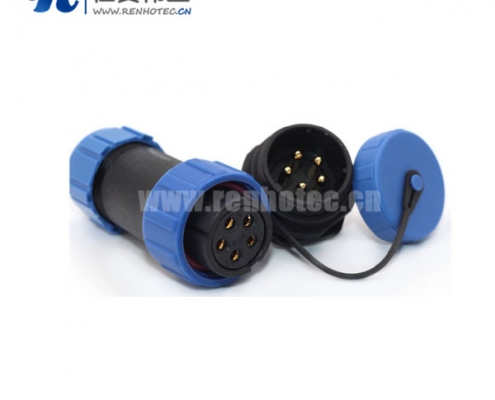 防水塑胶航空插头SP17蓝色IP68 5芯